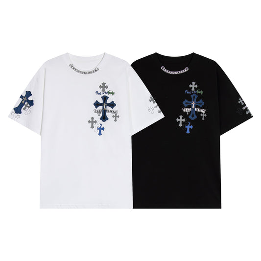 Chrome Hearts Cross Metal Denim Spliced Short-Sleeve T-shirt TB14