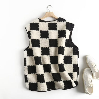 Women Vest Plaid Lamb Wool Casual All-Match