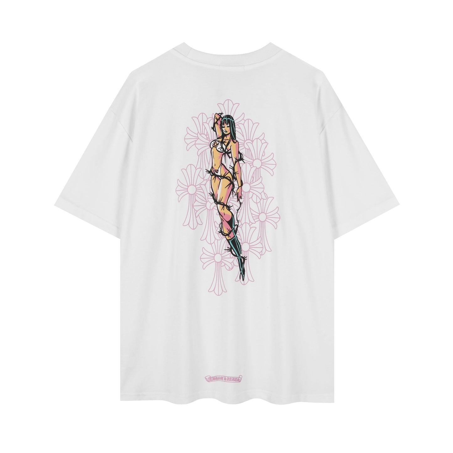 Chrome Hearts-Style Floral Cross Thorn Girls' T-shirt 2617