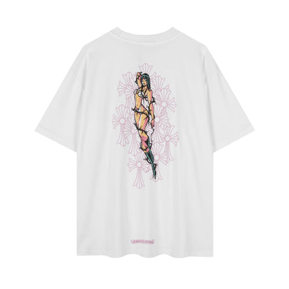 Chrome Hearts-Style Floral Cross Thorn Girls' T-shirt 2617