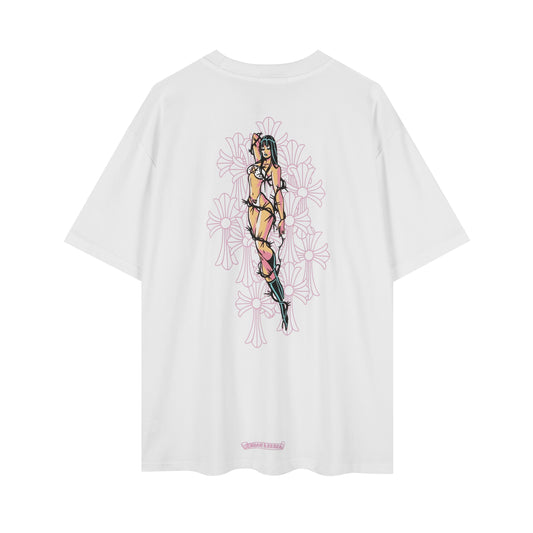 Chrome Hearts-Style Floral Cross Thorn Girls' T-shirt 2617