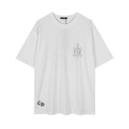 Chrome Hearts Reflective Silver-Grey Floral Cross Vintage Washed T-shirt 2626