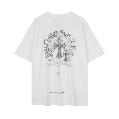Chrome Hearts Reflective Silver-Grey Floral Cross Vintage Washed T-shirt 2626