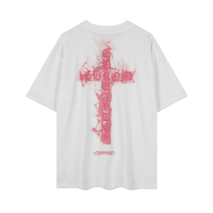 Chrome Hearts Black Base Pink Flame Cross T-shirt P65