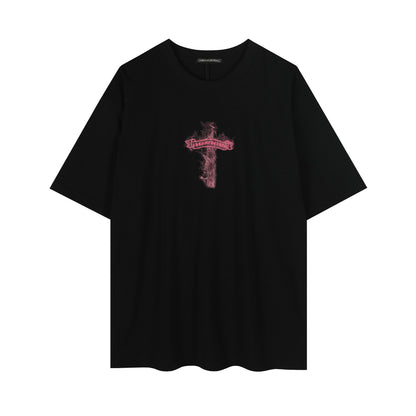 Chrome Hearts Black Base Pink Flame Cross T-shirt P65