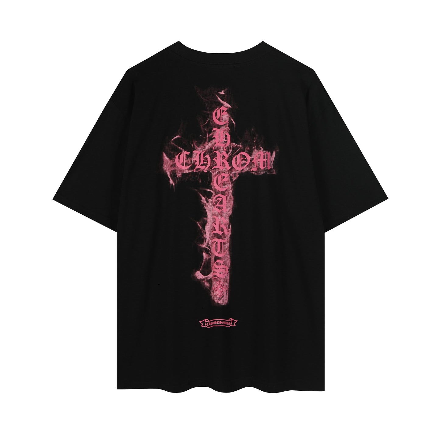 Chrome Hearts Black Base Pink Flame Cross T-shirt P65
