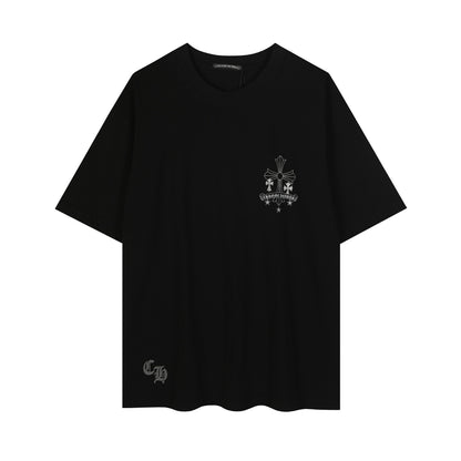 Chrome Hearts Reflective Silver-Grey Floral Cross Vintage Washed T-shirt 2626