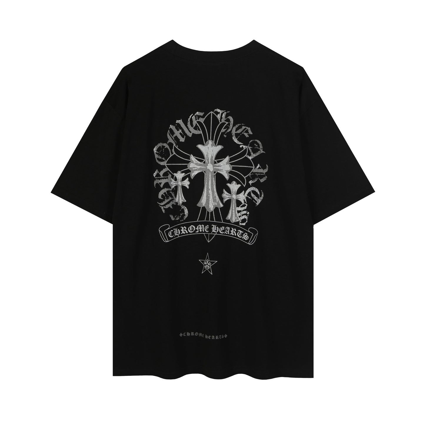 Chrome Hearts Reflective Silver-Grey Floral Cross Vintage Washed T-shirt 2626