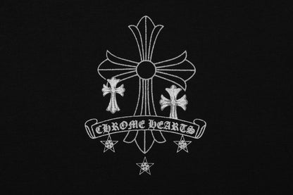 Chrome Hearts Reflective Silver-Grey Floral Cross Vintage Washed T-shirt 2626