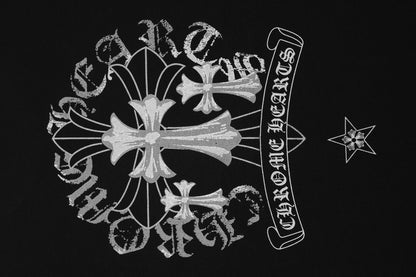Chrome Hearts Reflective Silver-Grey Floral Cross Vintage Washed T-shirt 2626