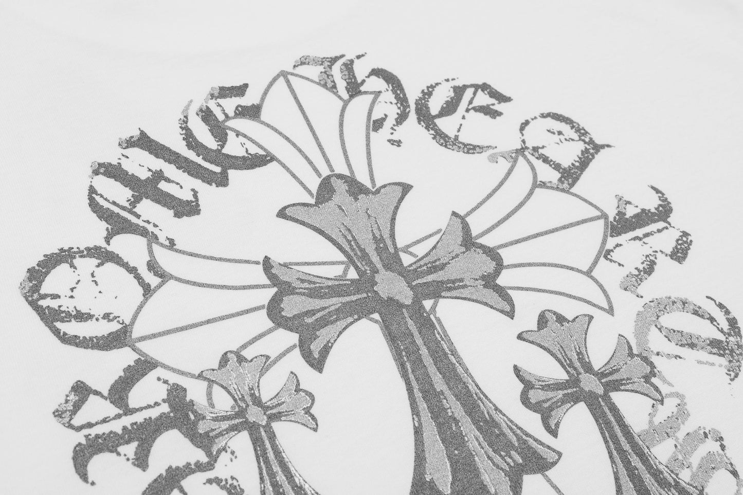 Chrome Hearts Reflective Silver-Grey Floral Cross Vintage Washed T-shirt 2626