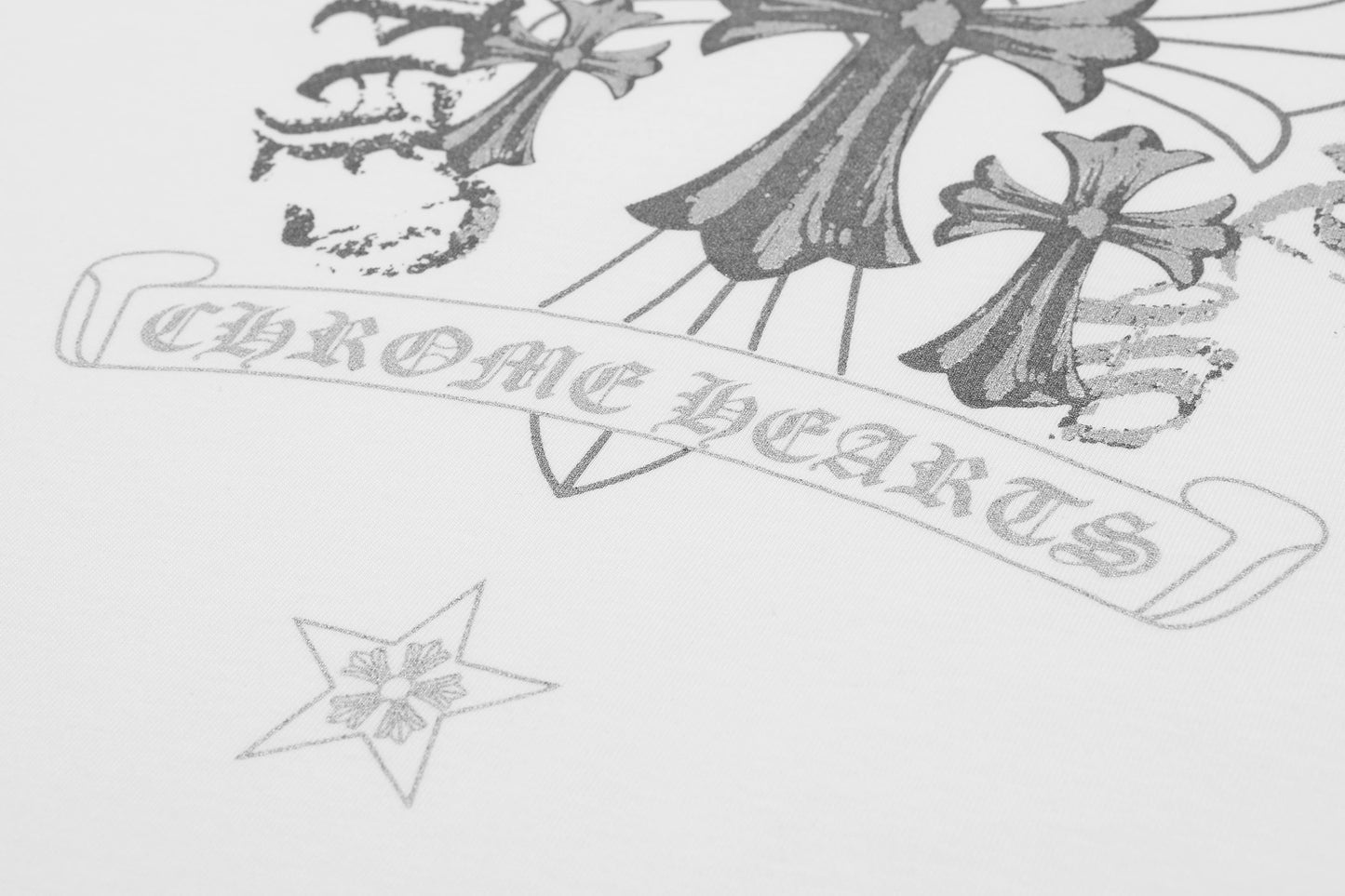 Chrome Hearts Reflective Silver-Grey Floral Cross Vintage Washed T-shirt 2626