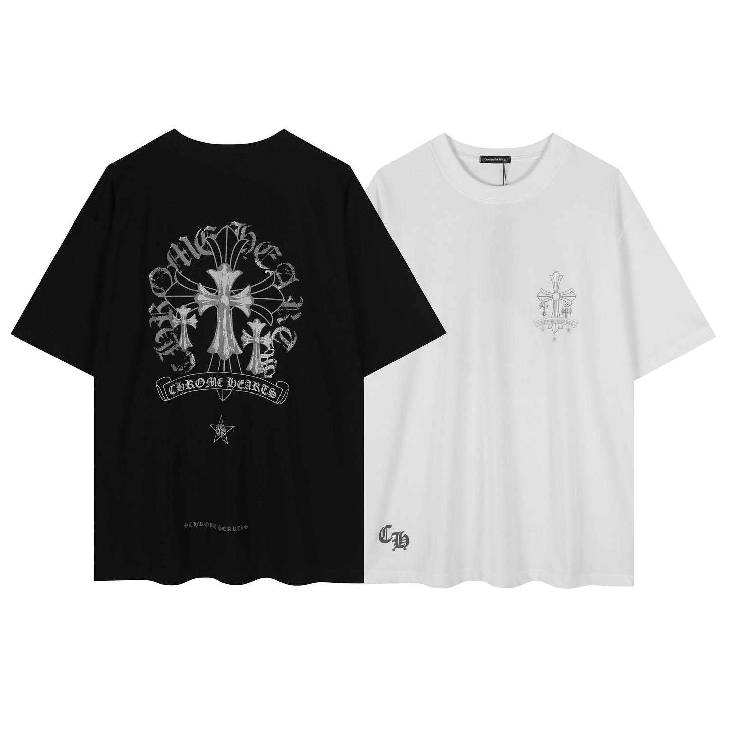 Chrome Hearts Reflective Silver-Grey Floral Cross Vintage Washed T-shirt 2626