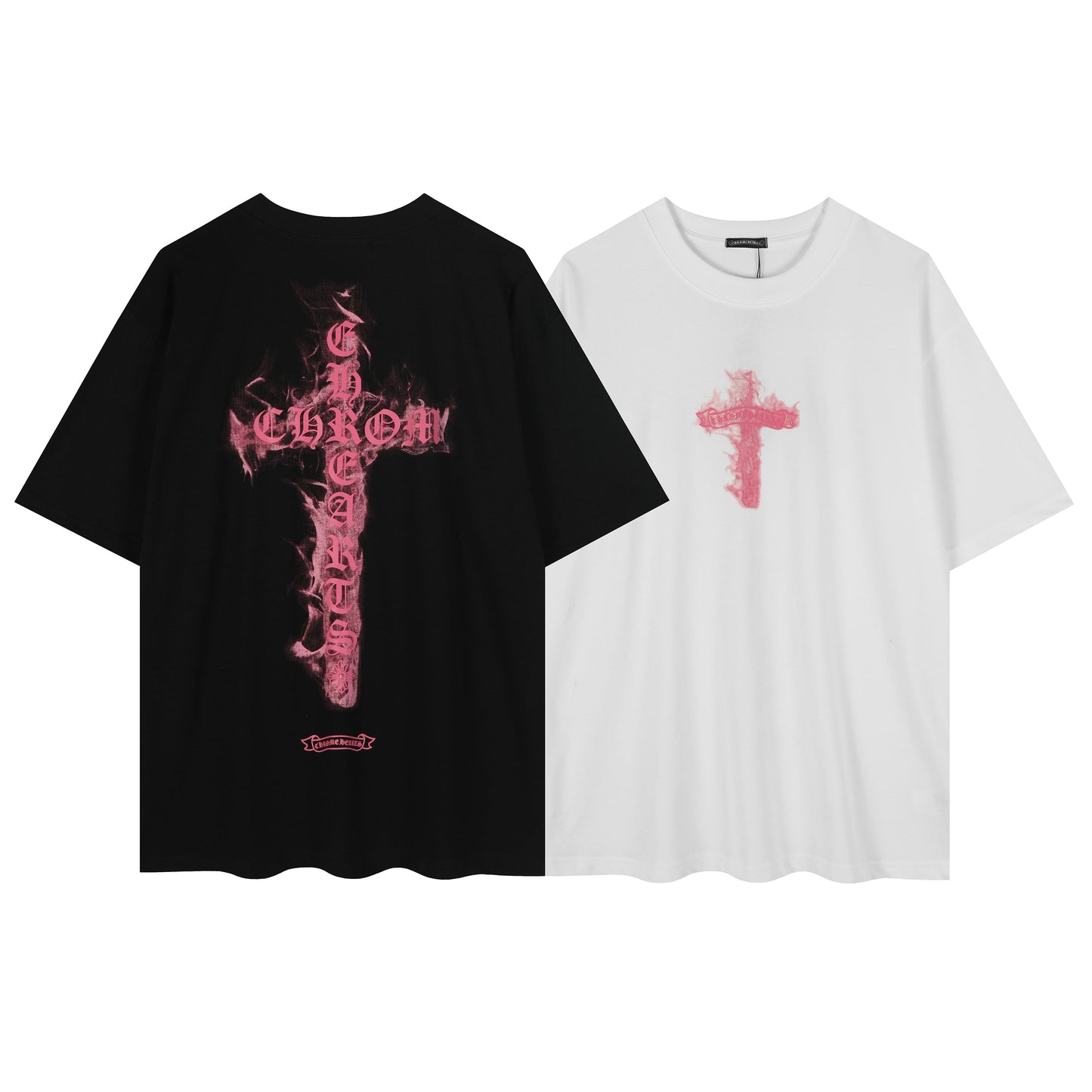 Chrome Hearts Black Base Pink Flame Cross T-shirt P65