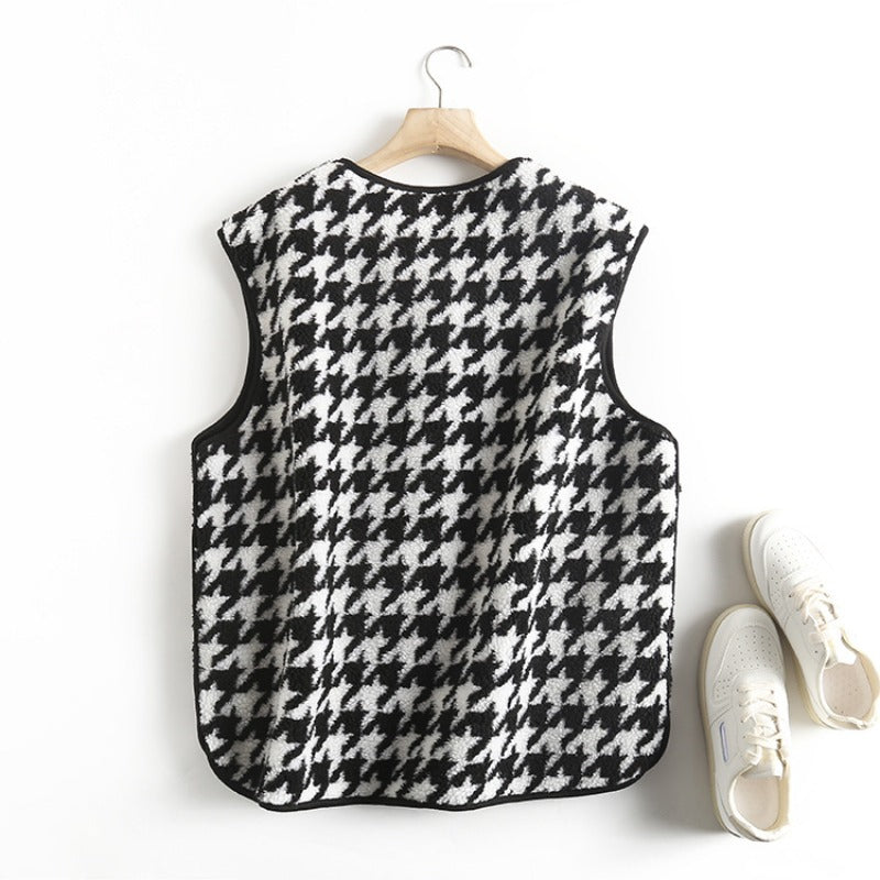 Women Vest Plaid Lamb Wool Casual All-Match