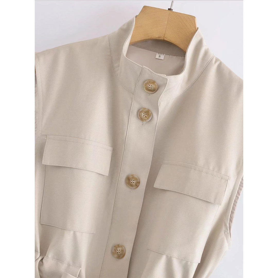 Women Vest Stand Collar Single-Breasted Lace up Vest