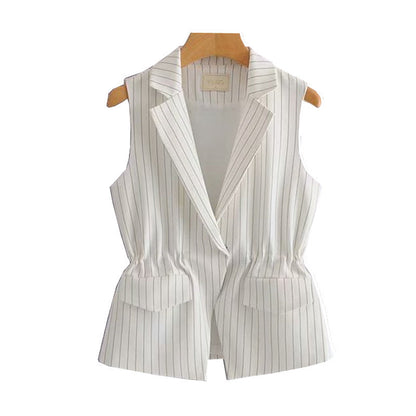 Women Vest Striped Vest Slim-Fit Cardigan