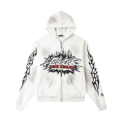 Hellstar Zip Up Hoodie White and Black