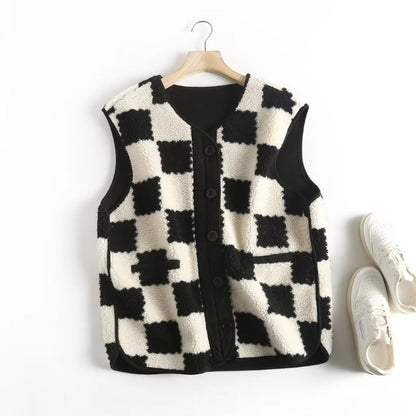 Women Vest Plaid Lamb Wool Casual All-Match