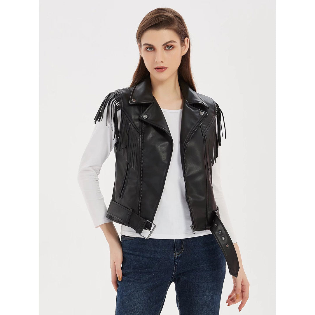 Women Vest PU Leather Short Vest Slim Fit Cool Handsome