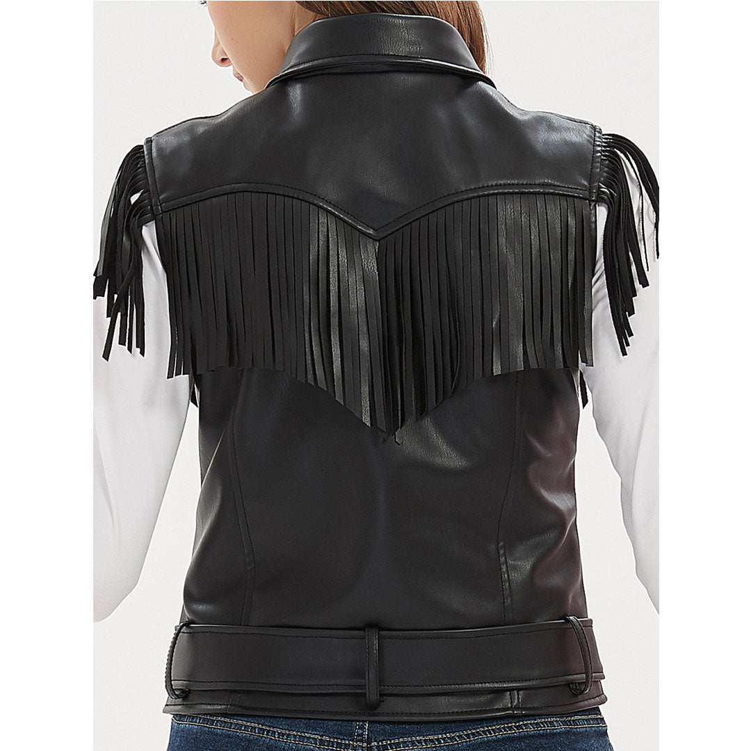 Women Vest PU Leather Short Vest Slim Fit Cool Handsome