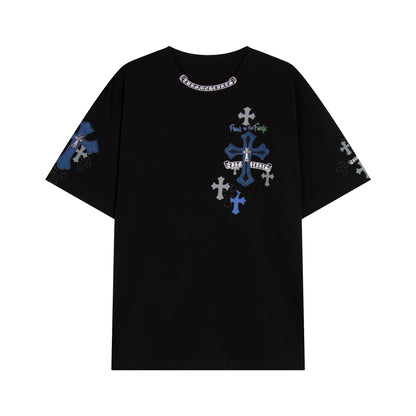 Chrome Hearts Cross Metal Denim Spliced Short-Sleeve T-shirt TB14