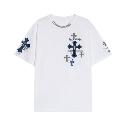 Chrome Hearts Cross Metal Denim Spliced Short-Sleeve T-shirt TB14