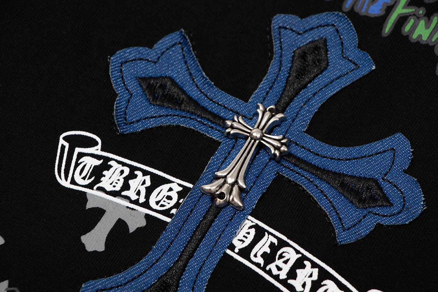 Chrome Hearts Cross Metal Denim Spliced Short-Sleeve T-shirt TB14