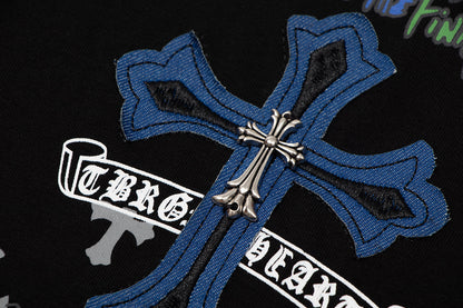 Chrome Hearts Cross Metal Denim Spliced Short-Sleeve T-shirt TB14