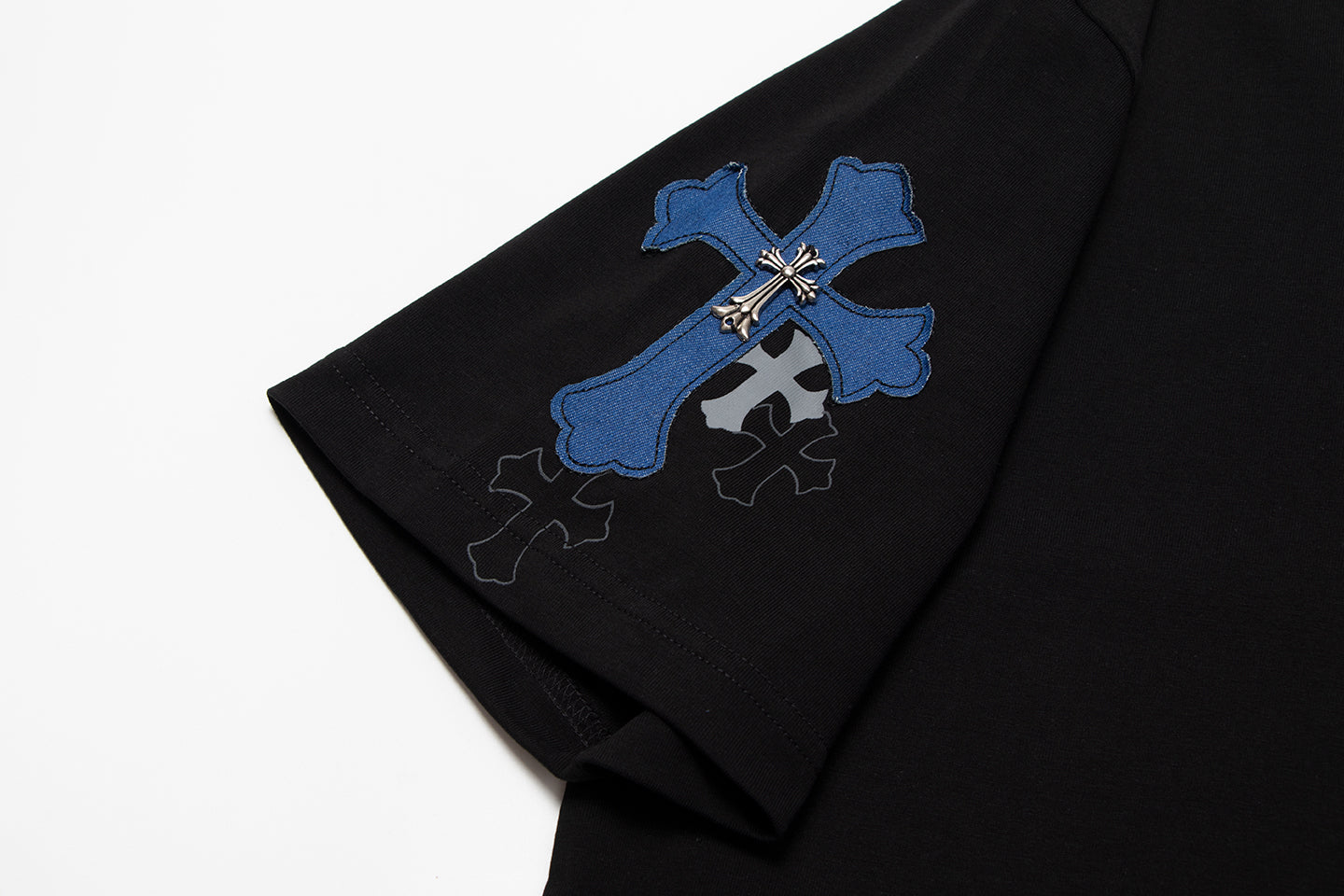 Chrome Hearts Cross Metal Denim Spliced Short-Sleeve T-shirt TB14