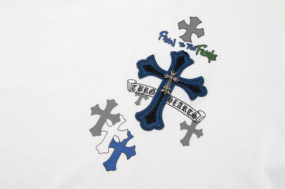 Chrome Hearts Cross Metal Denim Spliced Short-Sleeve T-shirt TB14