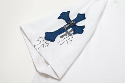 Chrome Hearts Cross Metal Denim Spliced Short-Sleeve T-shirt TB14