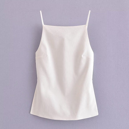 Women Vest Solid Color Pleated Backless Underwaist