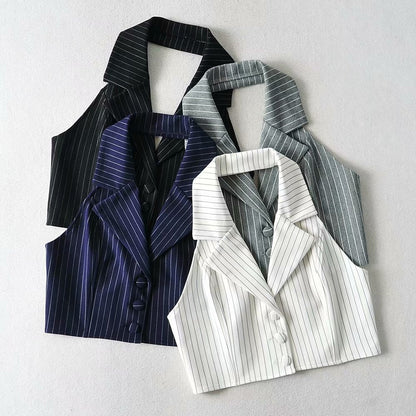 Women Vest Striped Suit Sexy Slim-Fit Short