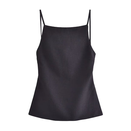 Women Vest Solid Color Pleated Backless Underwaist