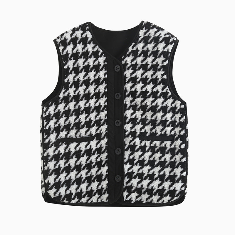 Women Vest Plaid Lamb Wool Casual All-Match