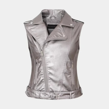 Women Vest PU Leather Vest Cool Handsome
