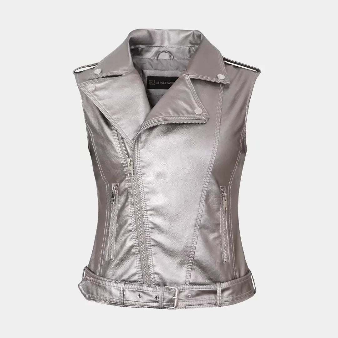 Women Vest PU Leather Vest Cool Handsome