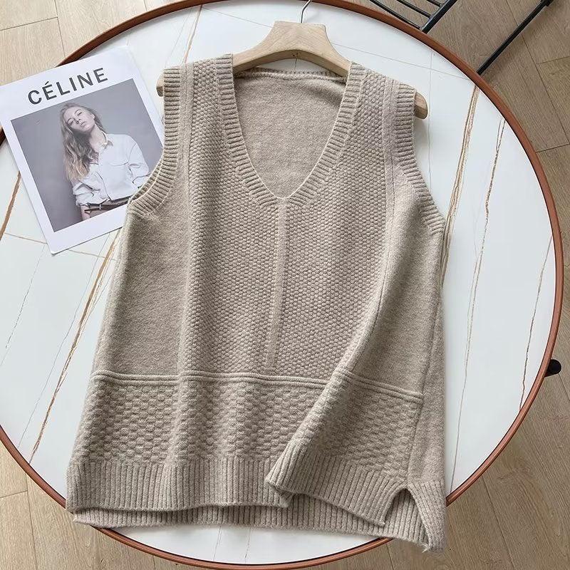 Women Vest Retro Simple Loose Knit