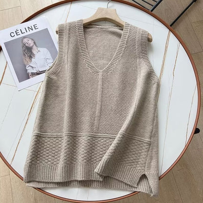 Women Vest Retro Simple Loose Knit