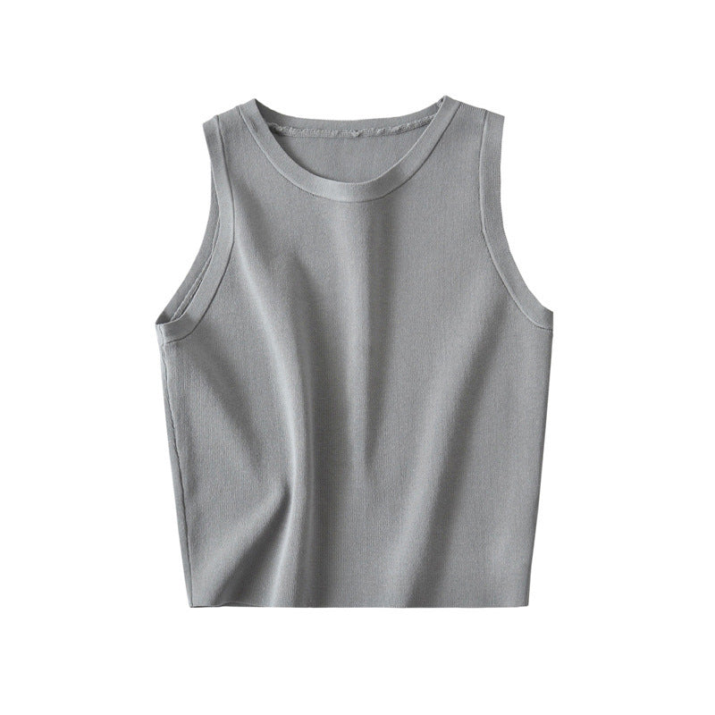 Women Vest Solid Color Knitted Slim Sleeveless