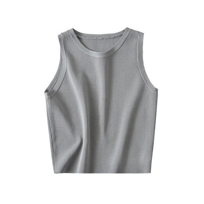 Women Vest Solid Color Knitted Slim Sleeveless