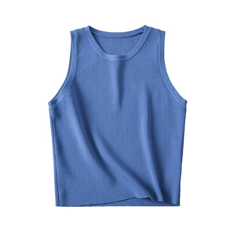 Women Vest Solid Color Knitted Slim Sleeveless