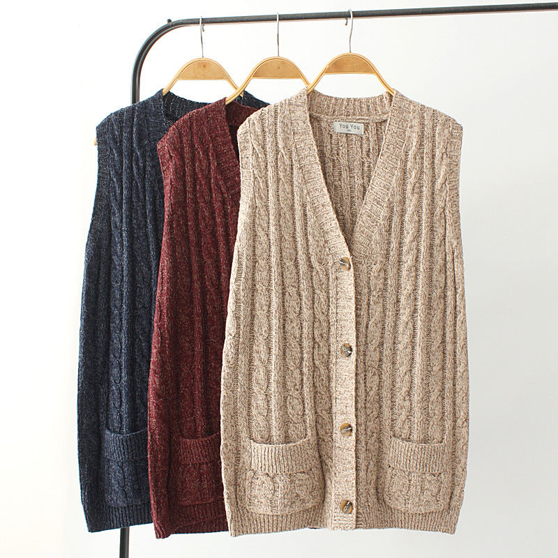 Women Vest plus Size Female Autumn and Winter Loose V-neck Knitted