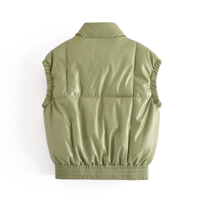 Women Vest PU Leather Vest Casual Single-Breasted Simple