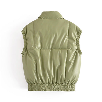 Women Vest PU Leather Vest Casual Single-Breasted Simple