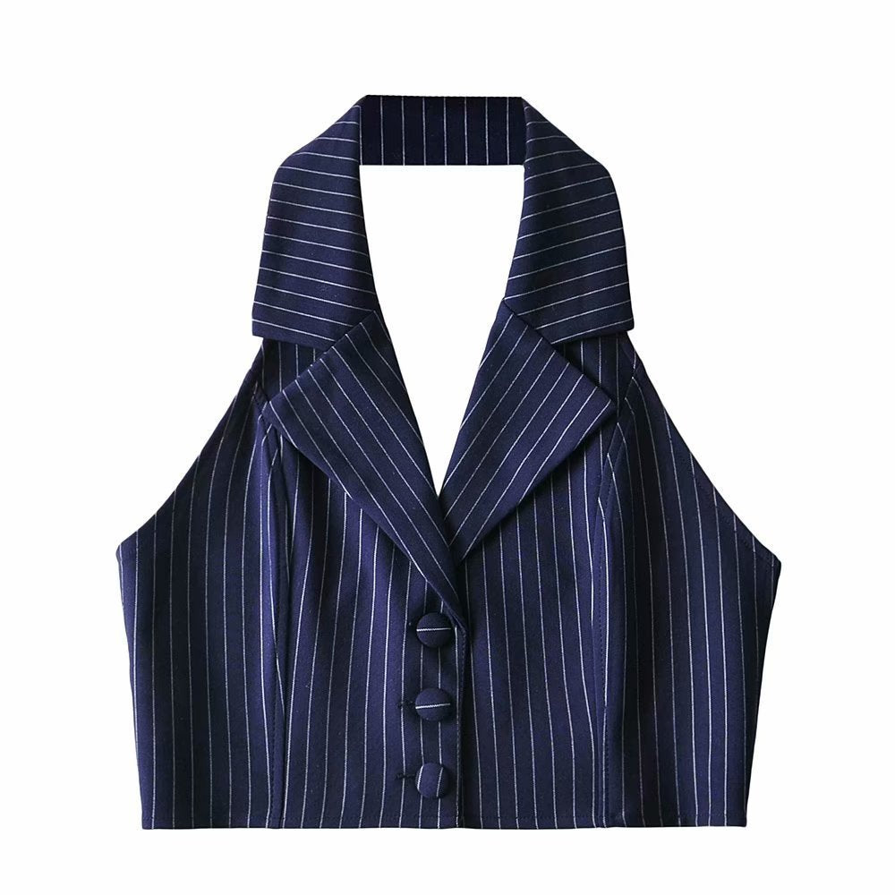 Women Vest Striped Suit Sexy Slim-Fit Short
