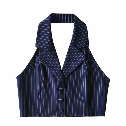 Women Vest Striped Suit Sexy Slim-Fit Short