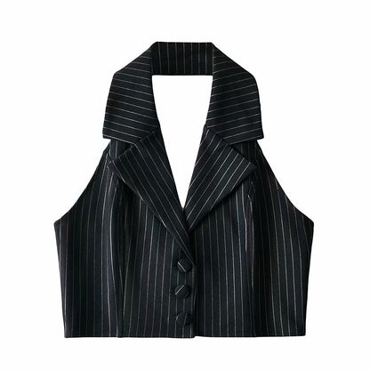 Women Vest Striped Suit Sexy Slim-Fit Short