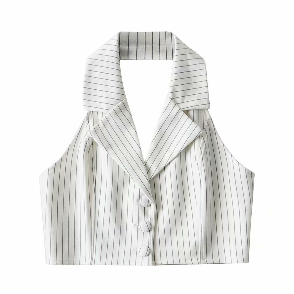 Women Vest Striped Suit Sexy Slim-Fit Short